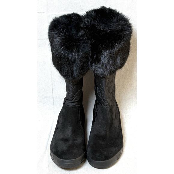 Coach Talen Womens 7M Black Leather Quilted Winter Boots Zip Up Faux Fur Q244 - Picture 5 of 6